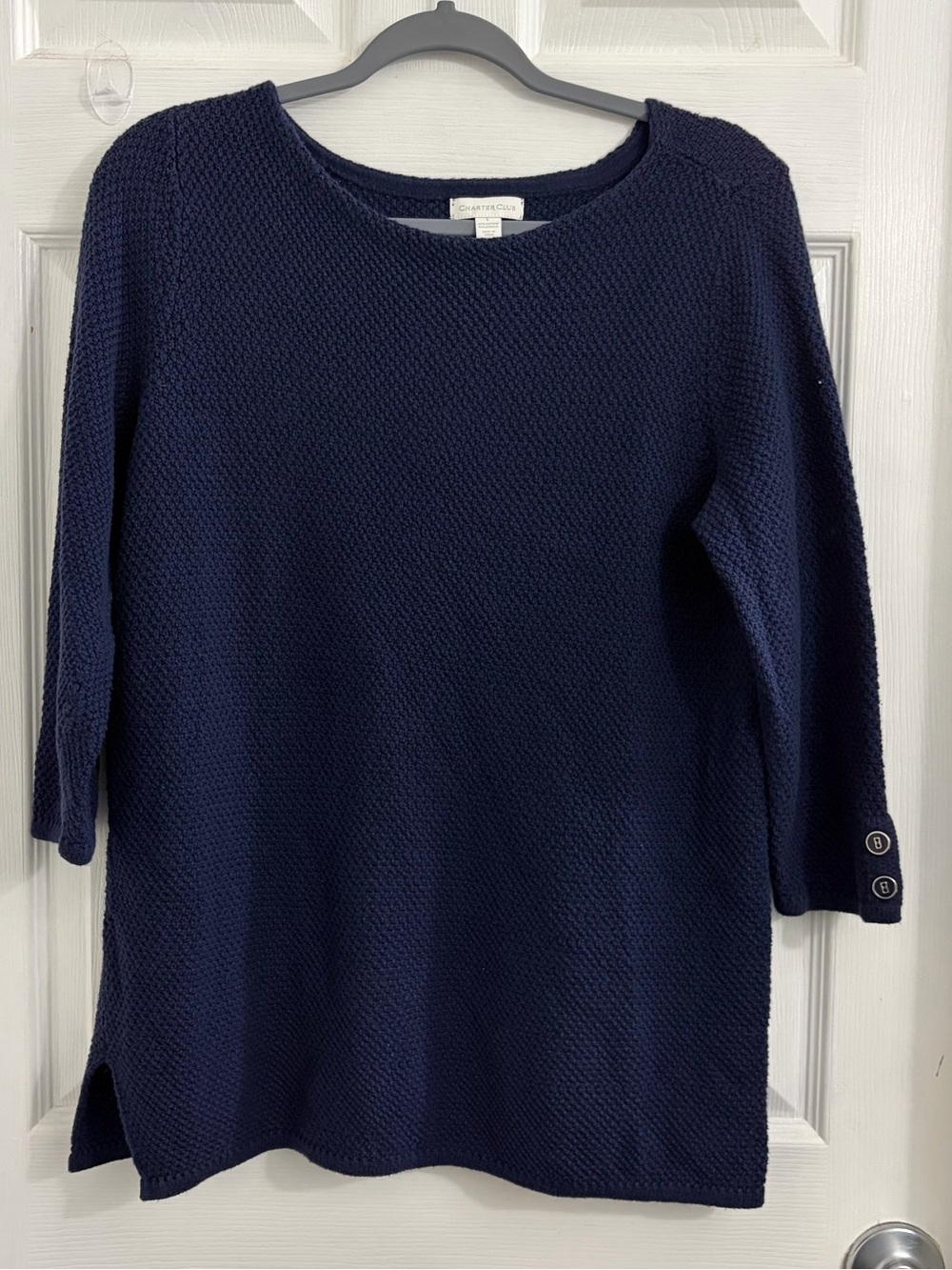 Charter Club Navy Knit 3/4 Sleeve Sweater. Size large